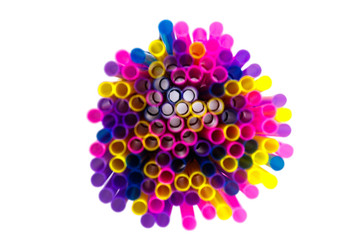 Set of colored straws for drinking cocktails on a white background. Isolate. Colorful straws for a cocktail. Background of colored tubes.