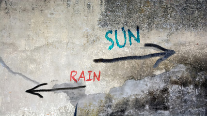 Street Graffiti the Direction Way to Sun versus Rain
