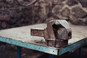 Old vise for metal