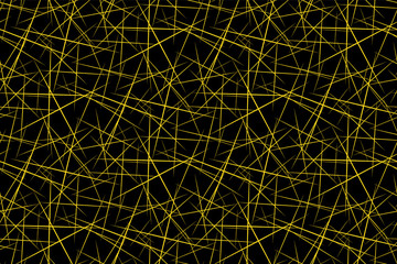 Abstract background of yellow geometric shapes black modern seamless pattern