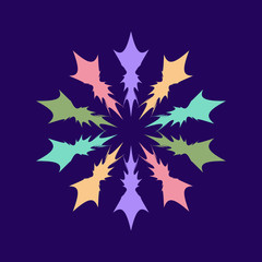 Colorful star complex forms. Fireworks isolated on blue background.