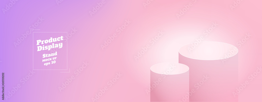 Aufkleber Vector,Empty subtle gradient purple to pink color studio round kiosk stand background ,product display with copy space for display of content design.Banner for advertise product on website.