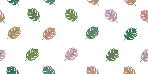 Seamless pattern with tropical leaves. Isolated elements on a white background.