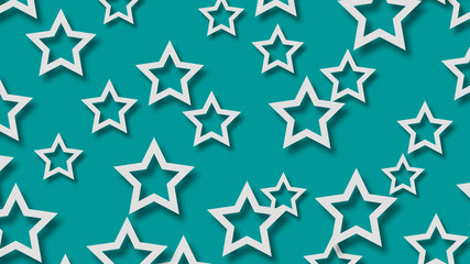 Abstract illustration of randomly arranged white stars with soft shadows on light blue background
