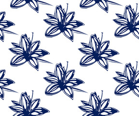 Fototapeta na wymiar Vector Lily flowers seamless patern. Hand drawn ink illustration. Wallpaper or fabric design