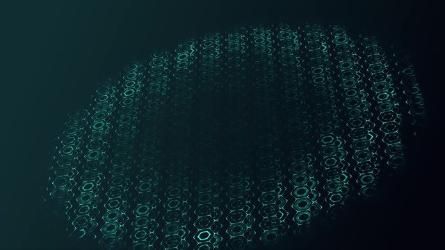 3D background of blue flickering hexagons. Abstract screensaver