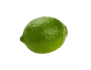 Close up one whole green lime isolated on white