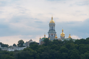 Fototapeta na wymiar Golden domes and traditional orthodox architecture of Kyiv Pechersk Lavra
