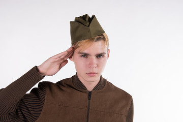 Soldier of the Red Army. White background.