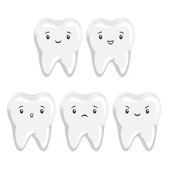 Set of cute tooth with different facial expressions.
