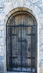 Door of observation tower on the top of the Akhun mountain. Sochi, Russia.