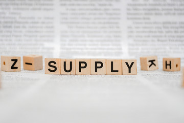 Supply Word Written In Wooden Cube