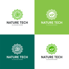 Set of Nature Tech logo template, Green Technology logo concept, Growth Technology logo