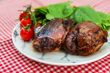 jarrett of cooked pork and its shrimps juice and mustard