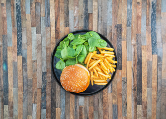 Cheese burger - American cheese burger with Golden French fries