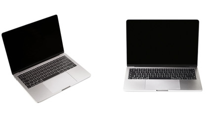 Aluminum laptop with blank screen. Isolated on white background