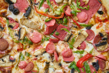 Delicious pizza served on porcelain plate