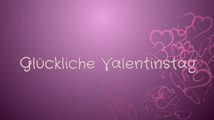 Fototapeta na wymiar Gluckliche Valentinstag, Happy Valentine's day in german language, greeting card, pink hearts, pink background