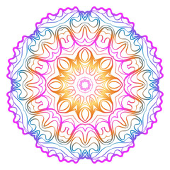 Decorative Art Deco Mandala From Floral Elements. Vector Illustration. For Coloring Book, Greeting Card, Invitation, Tattoo. Anti-Stress Therapy Pattern. Rainbow color