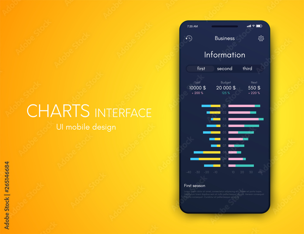 Poster mobile phone application for analytics. stock vector