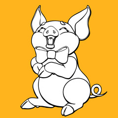 The lovely pig contour on orange background