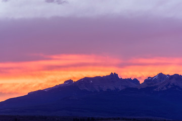 Colorful sunset against Andes mountains during summer in Patagonia, Argentina