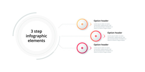 Business process chart infographic with 3 step circles. Circular corporate workflow graphic elements. Company flowchart presentation slide template. Vector info graphic design.
