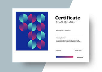 Certificate of appreciation template design. Elegant business diploma layout for training graduation or course completion. Vector background illustration.