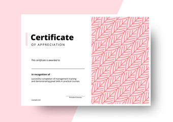 Certificate of appreciation template design. Elegant business diploma layout for training graduation or course completion. Vector background illustration. - obrazy, fototapety, plakaty