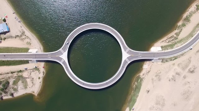 Aerial view of Puente de la Laguna Garzon Bridge in Maldonado, Uruguay.