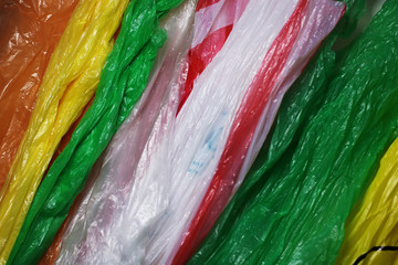 View of colorful plastic shopping bags