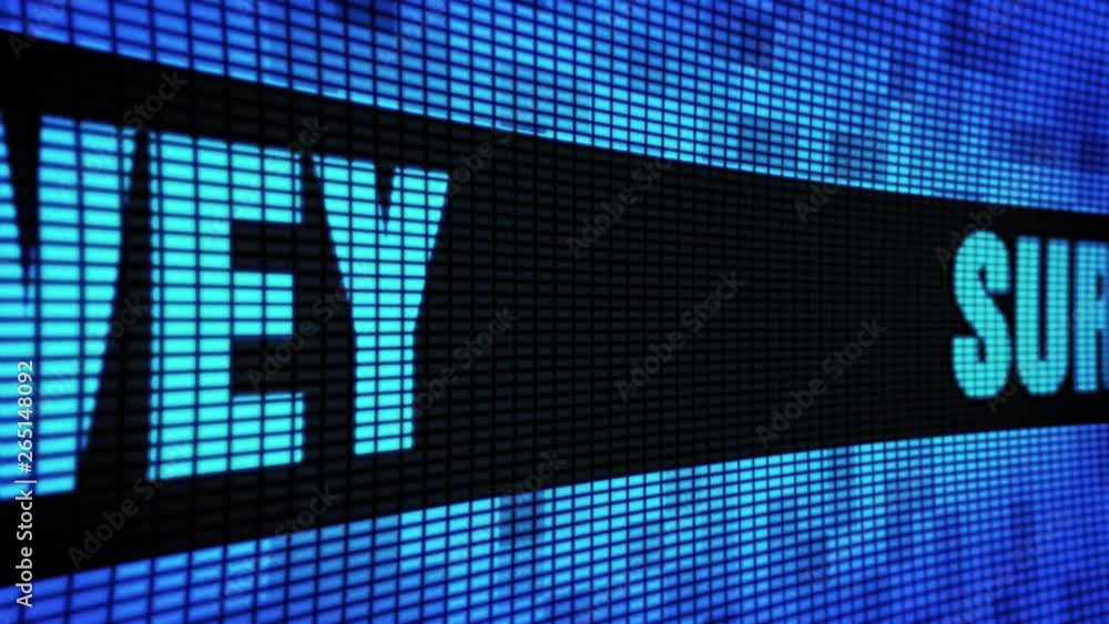 Poster survey side text scrolling on light blue digital led display board pixel light screen looped animati