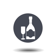 A bottle of champagne and a glass vector icon.