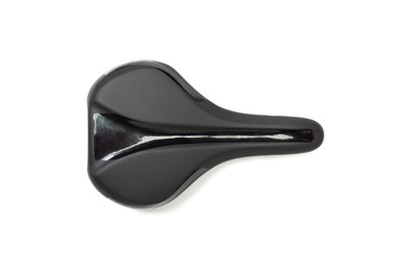 Black leather bicycle saddle isolated on white background. Top view.