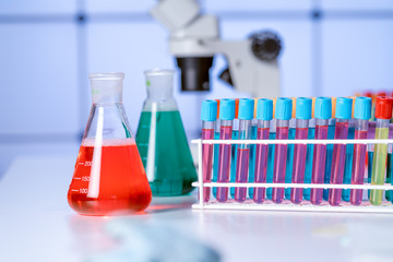 Test tubes and flasks in a chemical laboratory