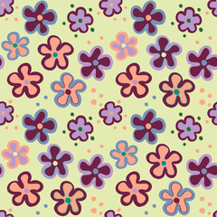 Seamless pattern with cute cartoon flowers, vector. Floral illustration for children