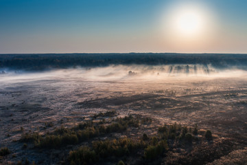 Morning landscape from height of bird's flight from aerostat