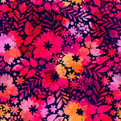 Seamless pattern with decorative flowers. Freehand drawing