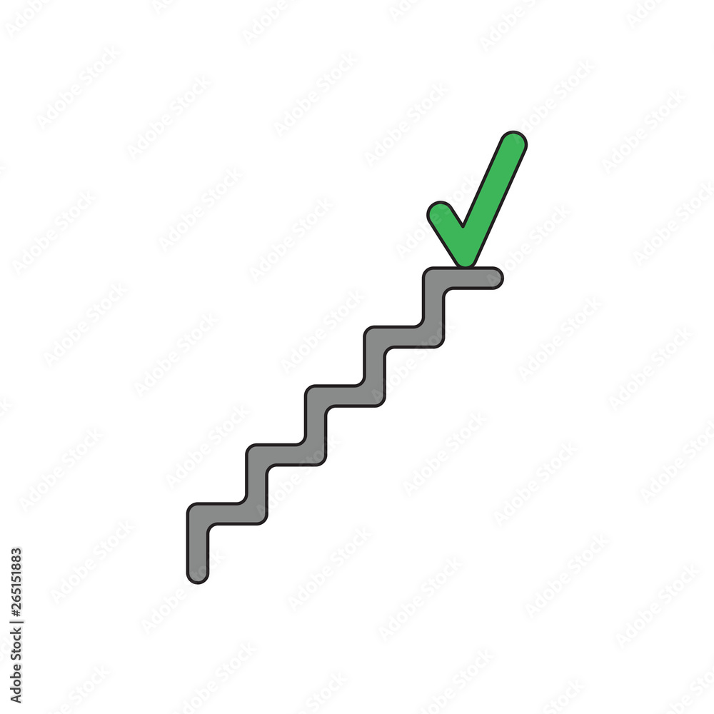 Poster vector icon concept of stairs with check mark on the top. black outlines and colored.