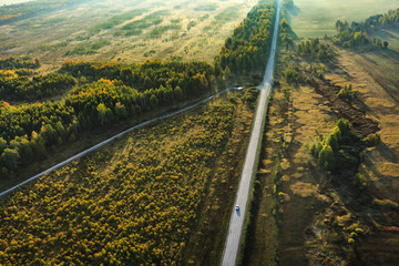 Road at the landscape from height of bird's flight from air balloon