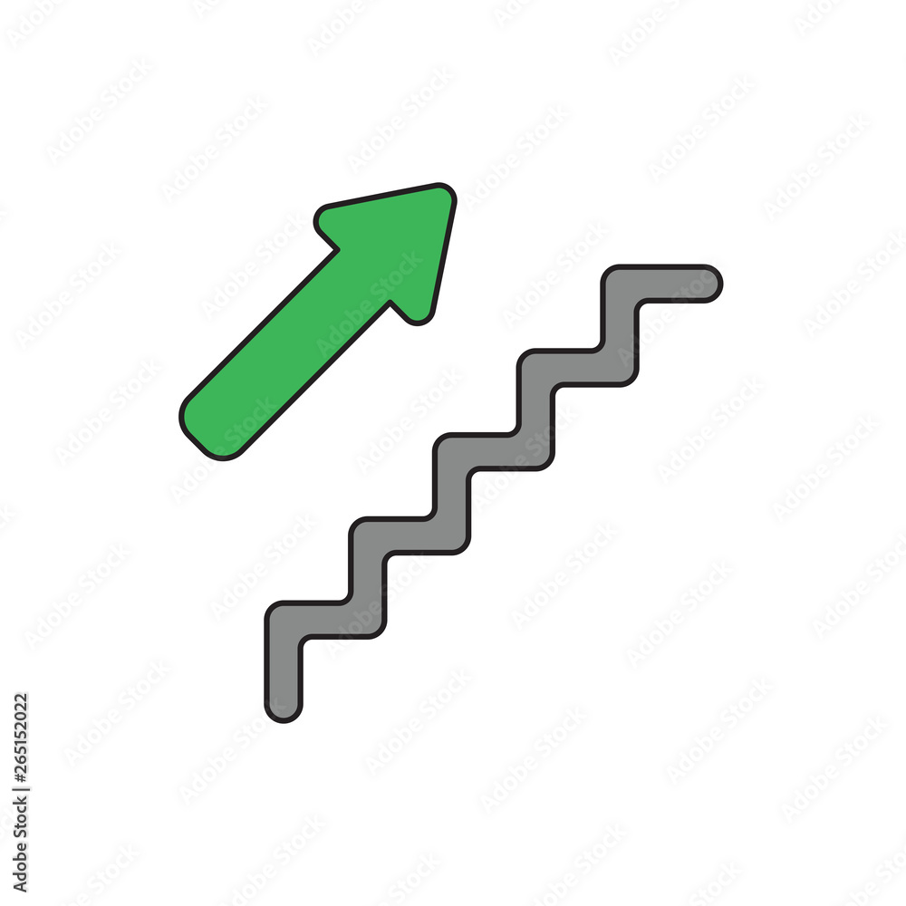 Poster vector icon concept of stairs with arrow pointing up. black outlines and colored.