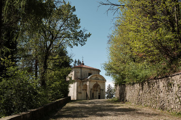 monumets and one of the XIVchapel along the path of the historic pilgrimage route from Sacred Mount or Sacro Monte of Varese, Italy