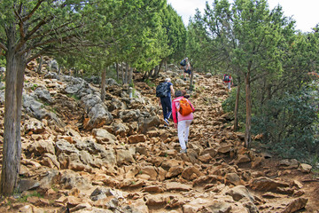 Naklejka premium Apparition hill Podbrdo overlooking the village of Medjugorje in Bosnia and Herzegovina