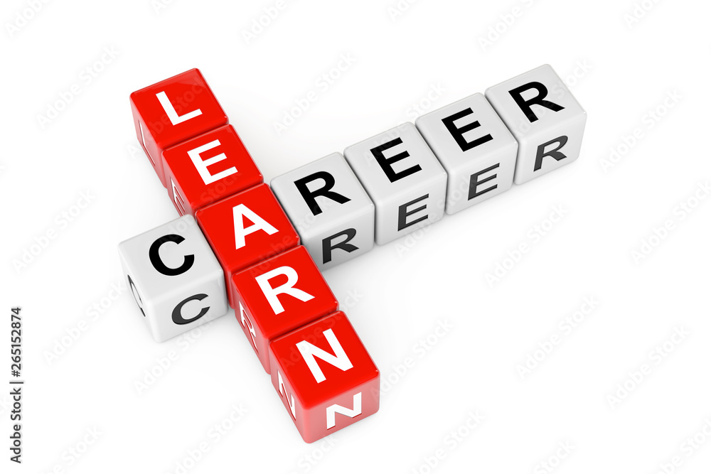 Aufkleber learn and career sign as crossword cube blocks. 3d rendering