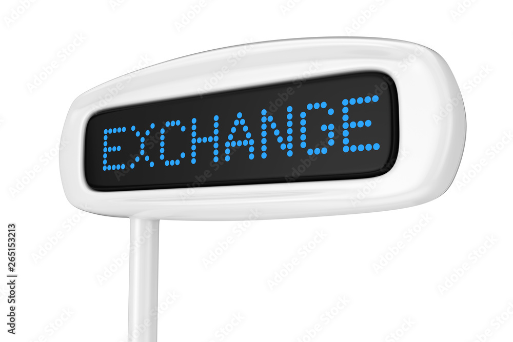 Poster Abstract Cash Register Display Displaying Exchange Blue Sign. 3d Rendering