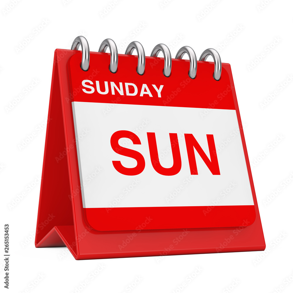 Fototapete red desktop calendar icon showing a sunday page. 3d rendering