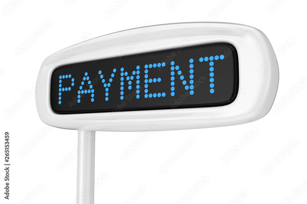 Poster Abstract Cash Register Display Displaying Payment Blue Sign. 3d Rendering