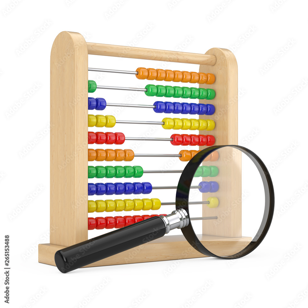 Aufkleber Wooden Children Abacus Toy for Learn Counting with Magnifying Glass. 3d Rendering