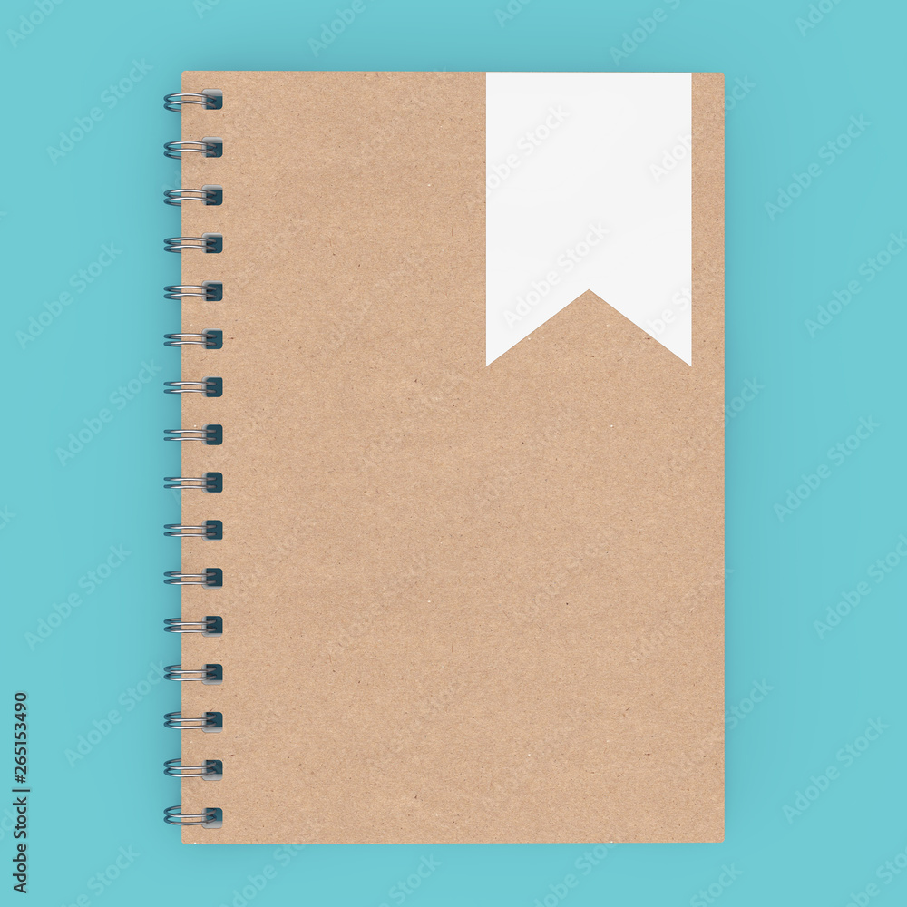 Aufkleber mockup brown spiral notepad. 3d rendering