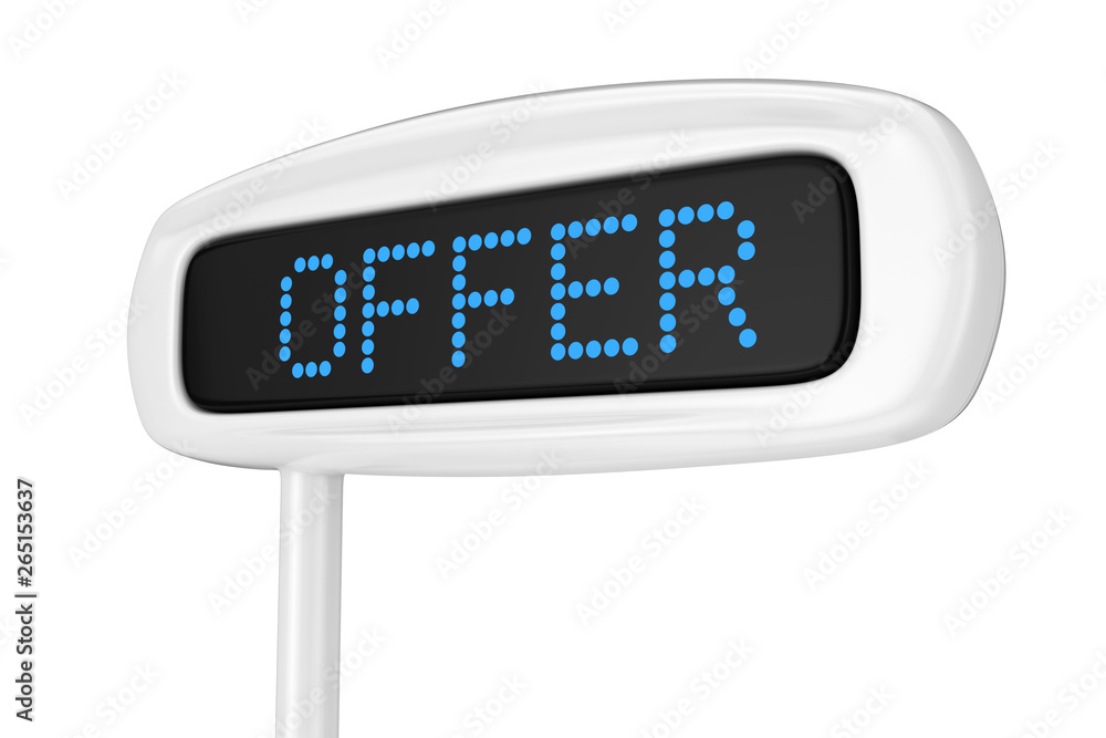 Poster Abstract Cash Register Display Displaying Offer Blue Sign. 3d Rendering